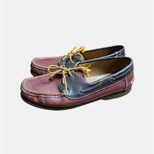 Samuel Windsor Deck Boat Shoes Mens Two Tone‎ Black Burgundy Leather Size 10